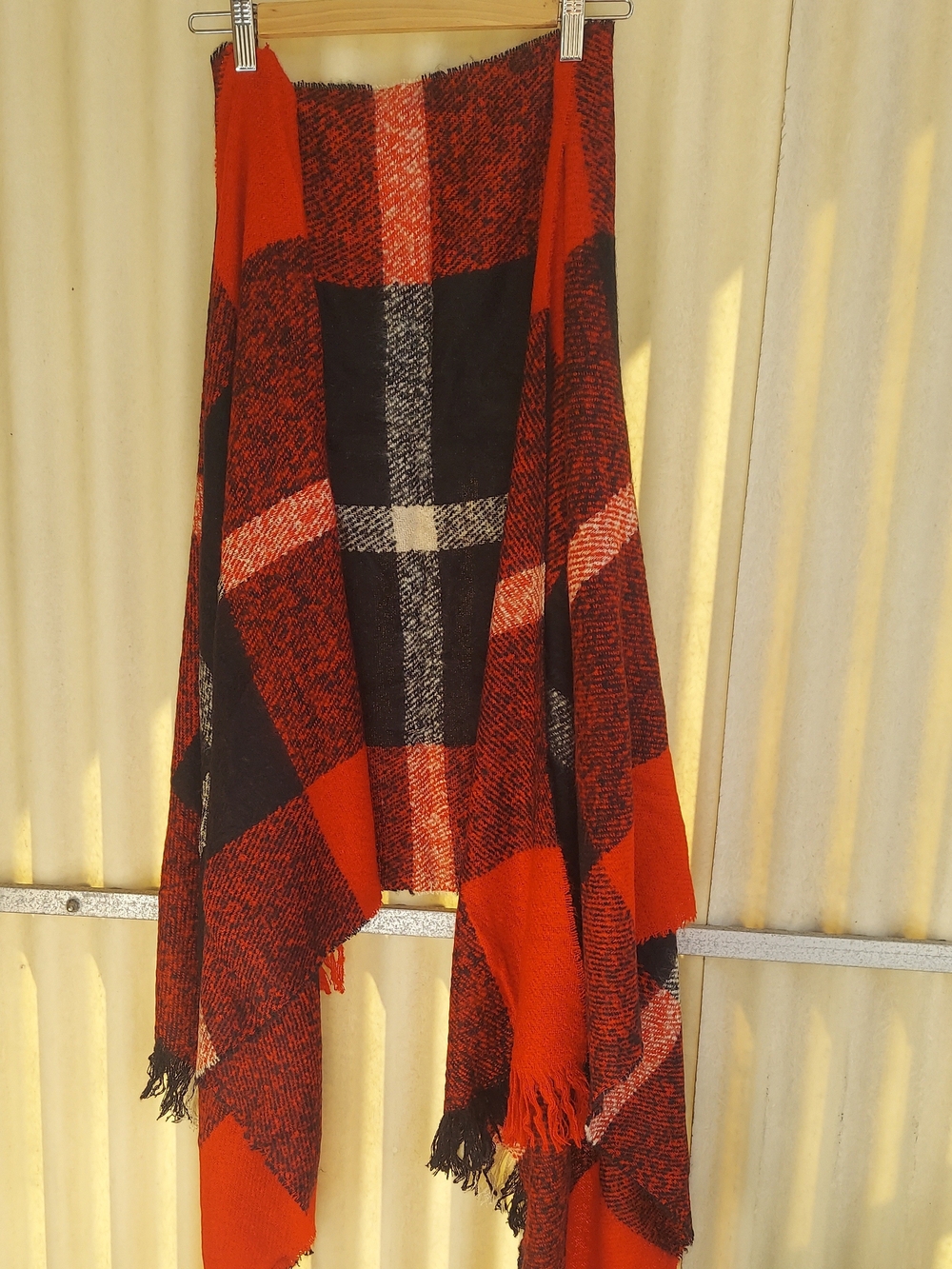 torrid Red Black & White Plaid Fringe Wrap Scarf